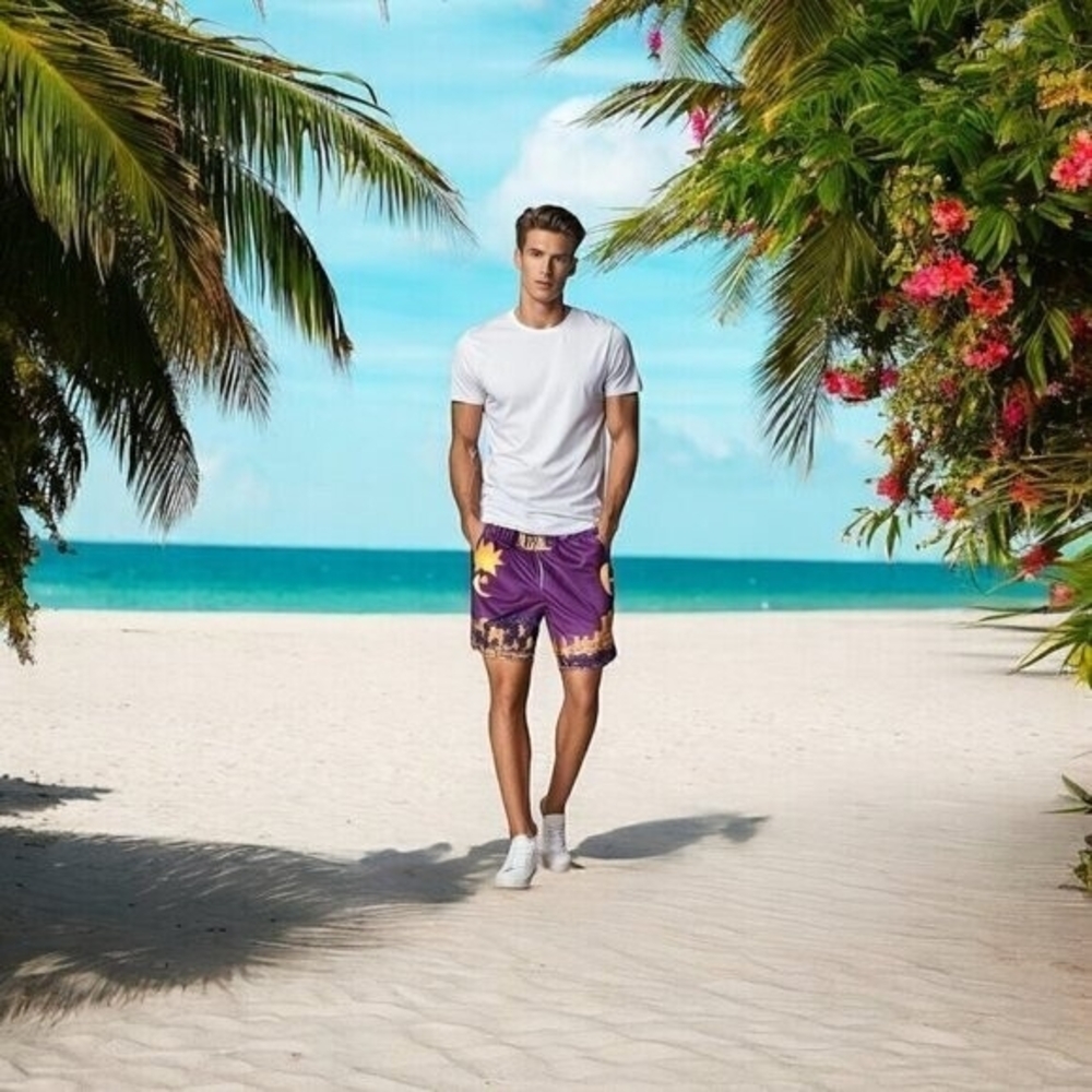 Slam Skyline Men's Purple Athletic Shorts M Boxer Pull-On Quick-Dry Excellent